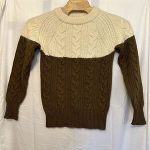 Vis A Vis Syndicate Size 1 Wool Angora Hair Ivory Olive Green Colorblock Sweater